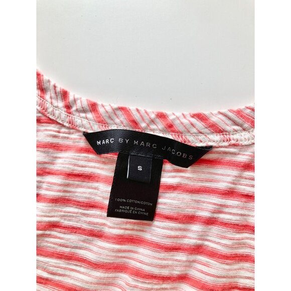 MARC BY MARC JACOBS Coral Pink White Striped Cotton Tunic Tank Top, Size S - Picture 8 of 9
